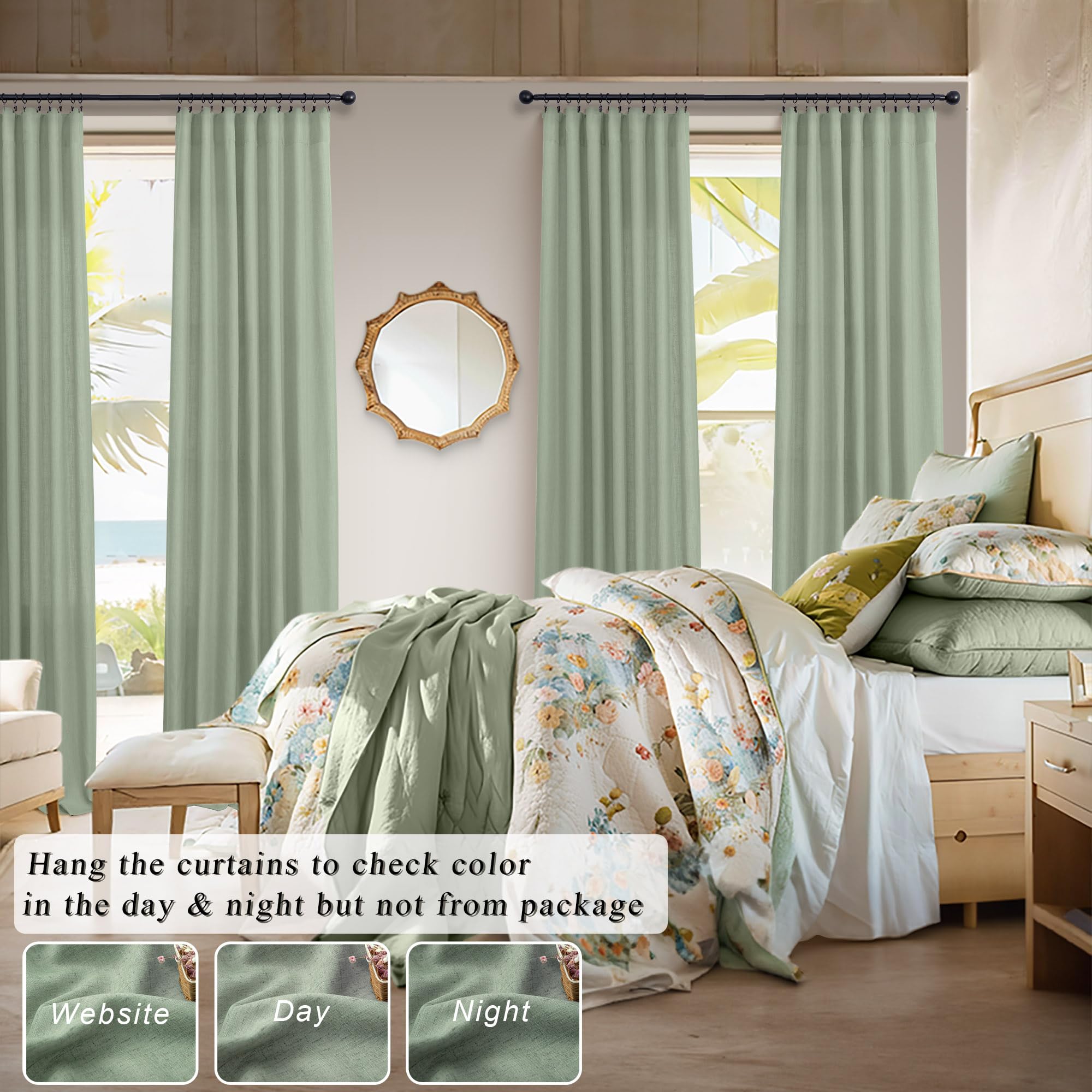 Sage Green Curtains 84 Inch Length for Living Room 2 Panels Back